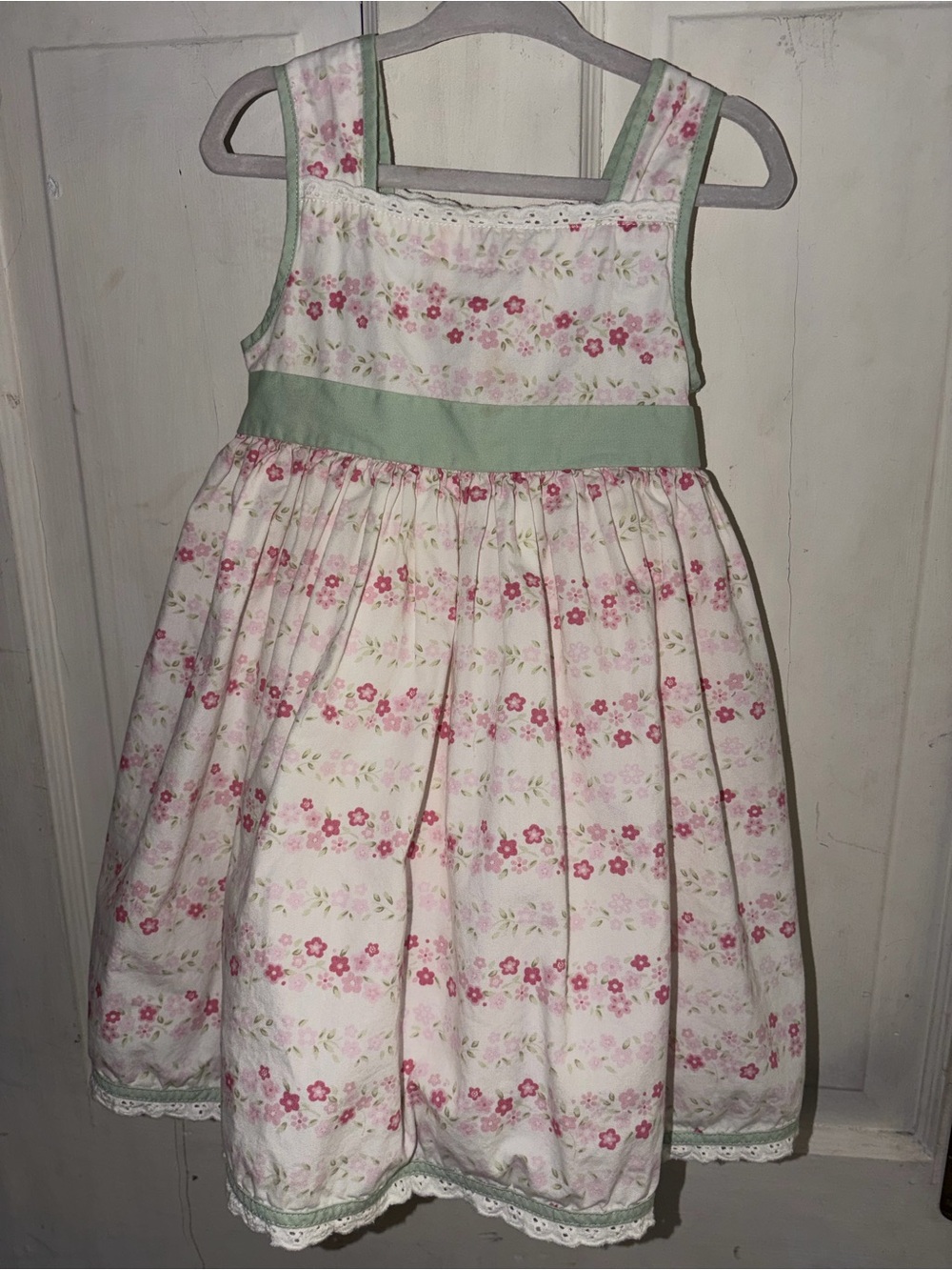 Maggie & Zoe Pink Floral Dress with Green Waistband